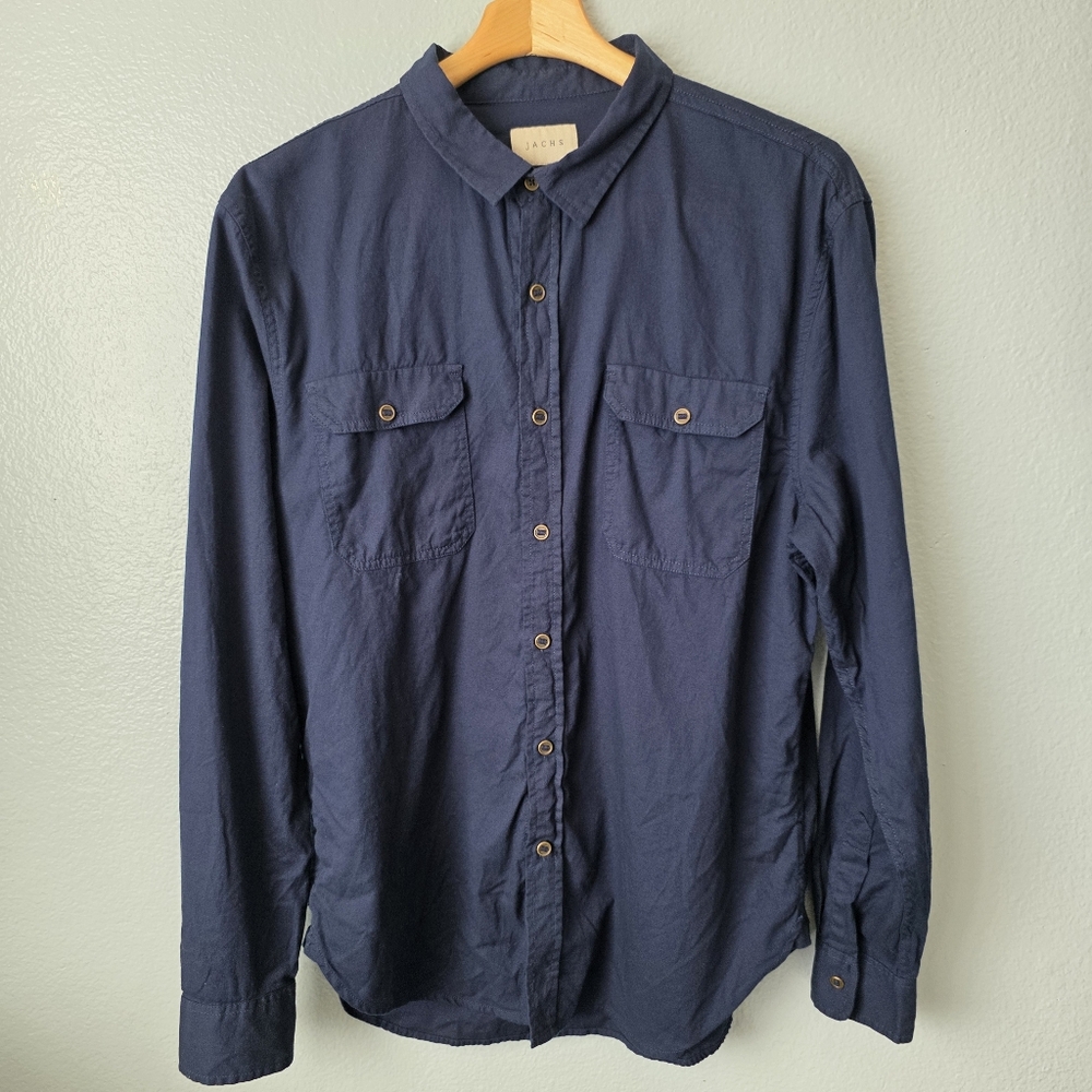 JACHS Men's Long Sleeve Button-Up Shirt L Blue.